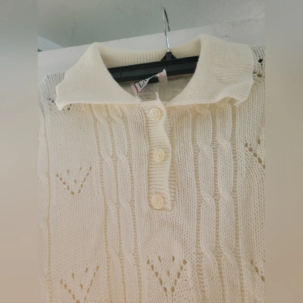 Cricket Lane Cozy Cream Floral  button-down collar Sweater Vintage - Picture 3 of 8